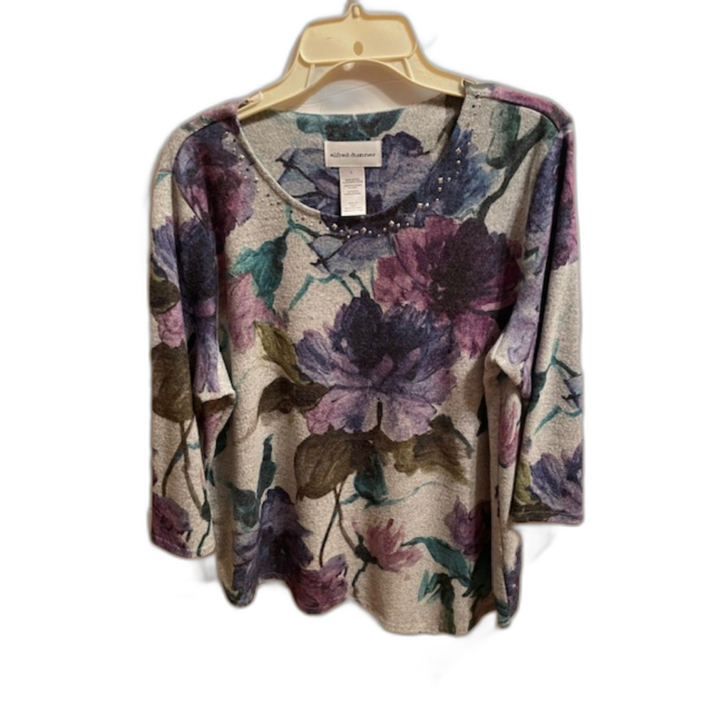 Alfred Dunner Asymmetrical Watercolor Flower Top Large